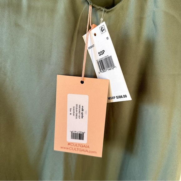 Cult Gaia Delilah Tie Detailed Silk Satin Mini Dress Seaspray M NWT $598.00 - Picture 7 of 10